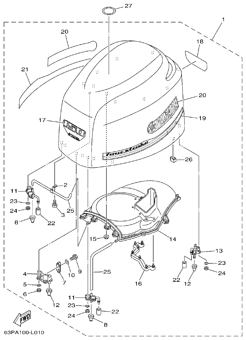 Yamaha F150BET, FL150BET TOP COWLING parts diagram